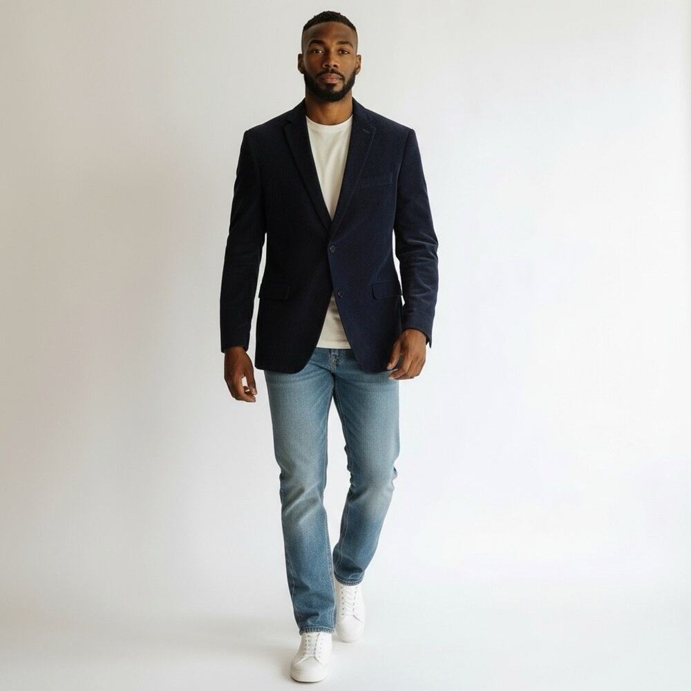 Lauren Ralph Lauren Navy Corduroy Blazer,Elbow Patches, Paisley Lining Men’s 48L
